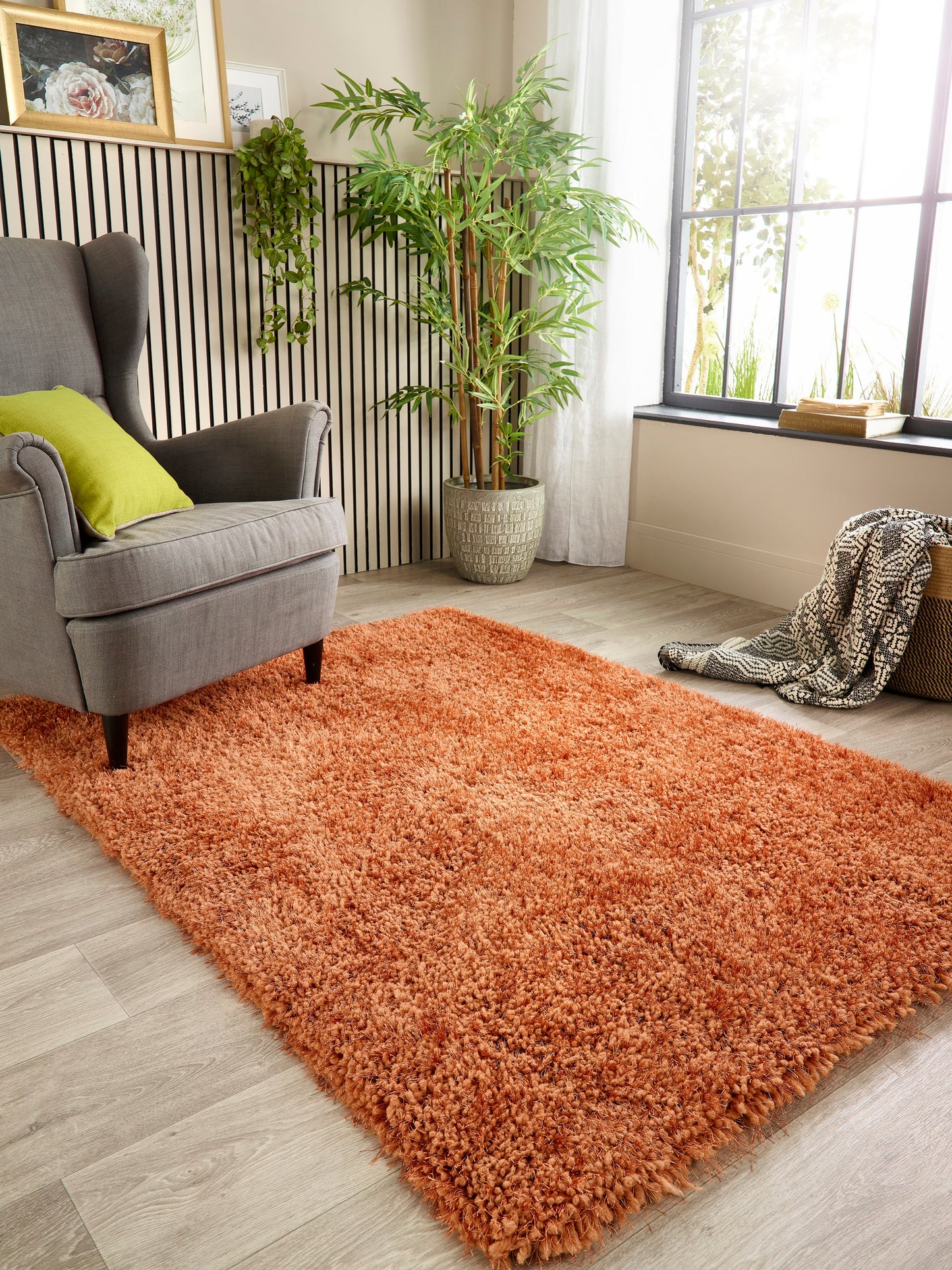 Chicago Shaggy Modern Plain Rug Hallway Runner in Rust Orange