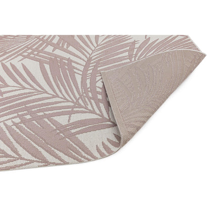Patio Palm Botanical Leaf Pink & Natural Beige Indoor & Outdoor Flatweave Rug