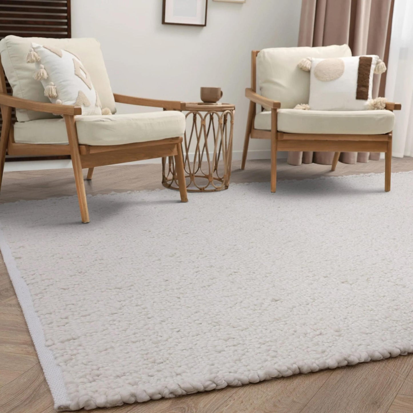 Abbus Boucle Ivory Modern Plain Rug – Hand Woven Soft Texture