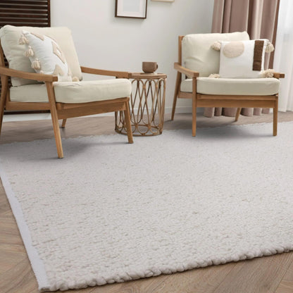 Abbus Boucle Ivory Modern Plain Rug – Hand Woven Soft Texture