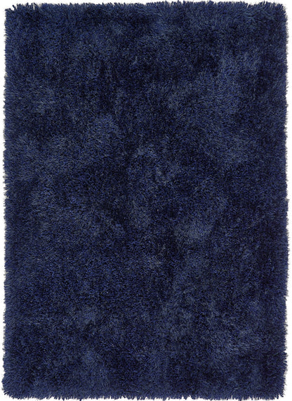 Chicago Shaggy Modern Plain Rug Hallway Runner in Indigo Blue