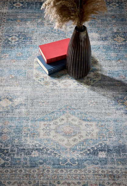 Waschbarer Läufer in Venedigblau – Traditioneller, rutschfester Flurteppich im Vintage-Stil (67 x 200 cm)