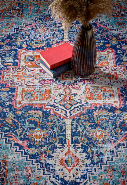 Granada Blue Emerald Waschbarer Läufer – Traditioneller Vintage Rutschfester Flurteppich (67 x 200 cm)