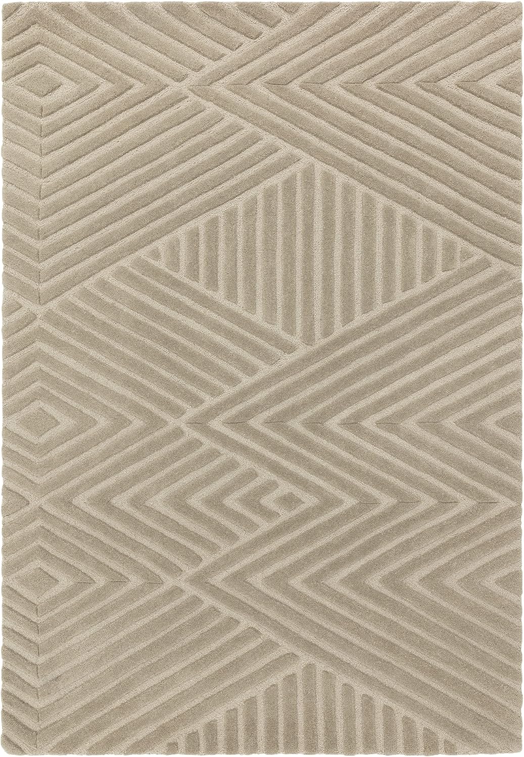 Hague Hand Made Wool Rug for Bedroom Dining Living Room Geometric Lines Tufted Modern Classic Soft Luxury Rug Taupe