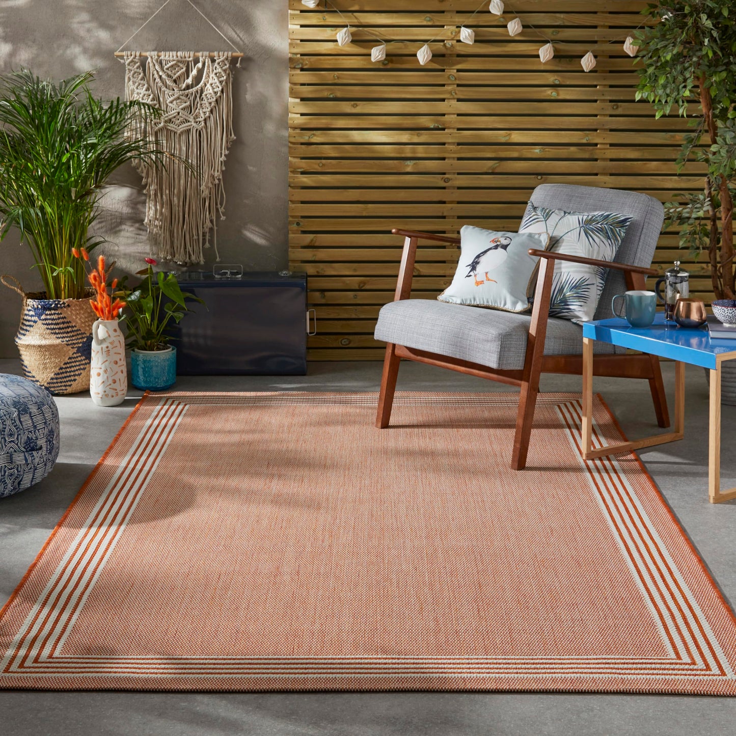 Outdoor-Teppich für Gartenterrasse, Balkon, Picknick, Veranda, Deck, Küche, Wohnzimmer, Campingmatten, Innen- und Außenbereich, gerahmter Teppichbereich, umrandet, TRZ02-Teppich
