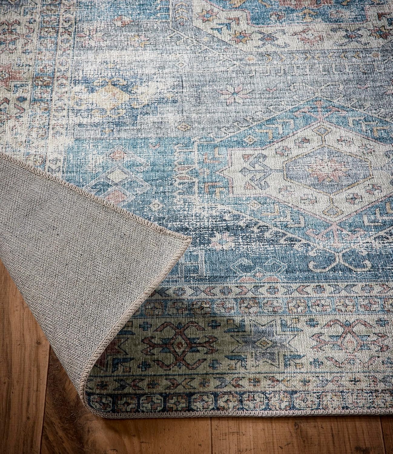 Waschbarer Läufer in Venedigblau – Traditioneller, rutschfester Flurteppich im Vintage-Stil (67 x 200 cm)