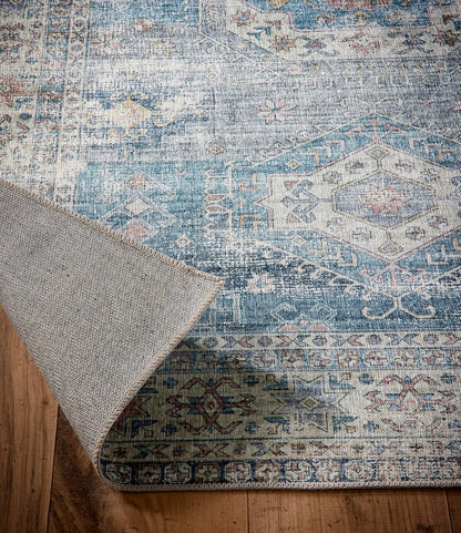 Waschbarer Läufer in Venedigblau – Traditioneller, rutschfester Flurteppich im Vintage-Stil (67 x 200 cm)