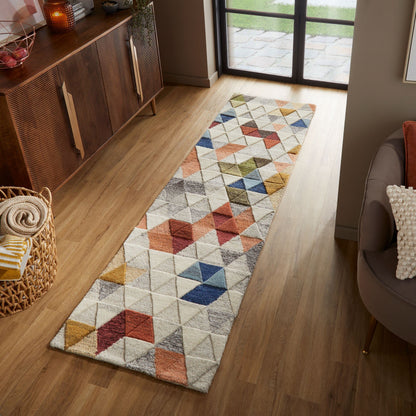 Moda Amari Geometrics Quality Soft 100% Wool Rug and Hallway Runner in Natural Multi