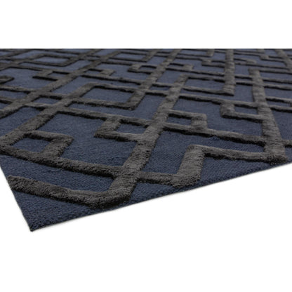 Dixon Rug Hand Woven Viscose Wool Diamond Trellis Luxury Wool Rug in Black XLarge 200x290 cm (6'7"x9'6")