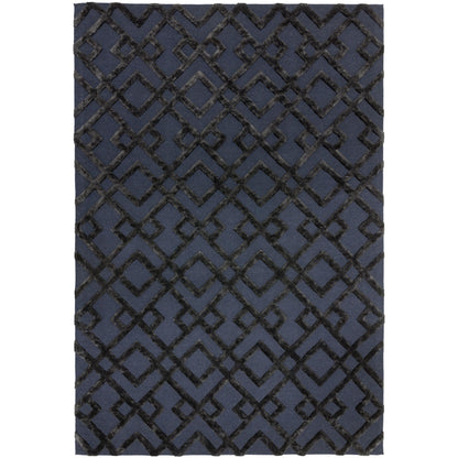 Dixon Rug Hand Woven Viscose Wool Diamond Trellis Luxury Wool Rug in Black XLarge 200x290 cm (6'7"x9'6")