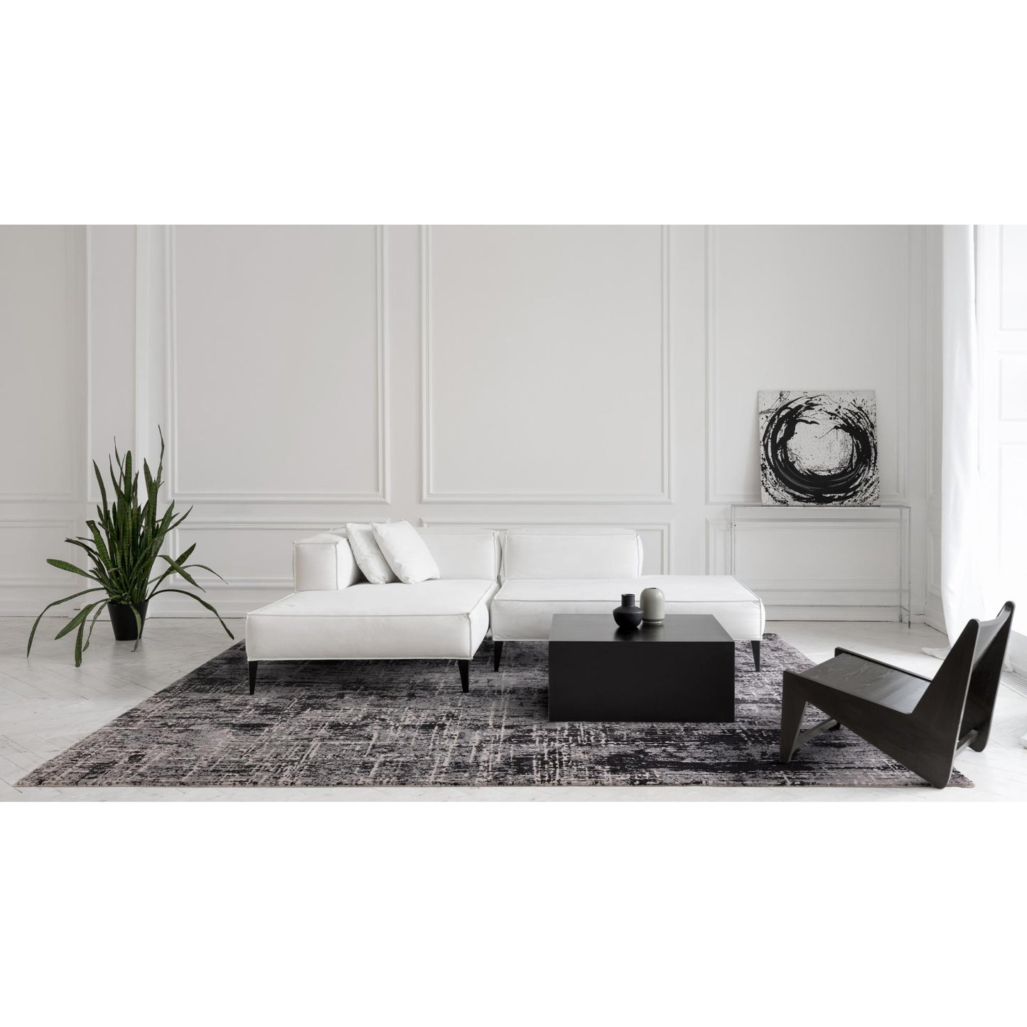 Kuza Abstract Modern Black Rug in Medium or Large Sizes