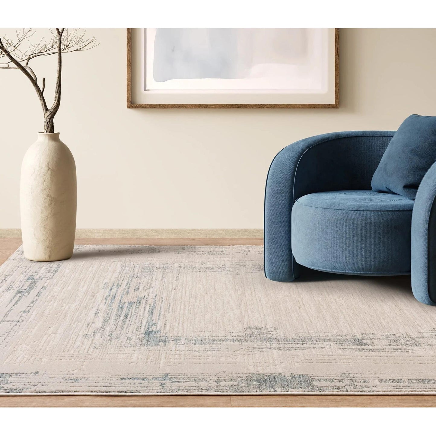 Anders AN07 Boho Charm Abstract Border Shimmer Rug in Blue Natural