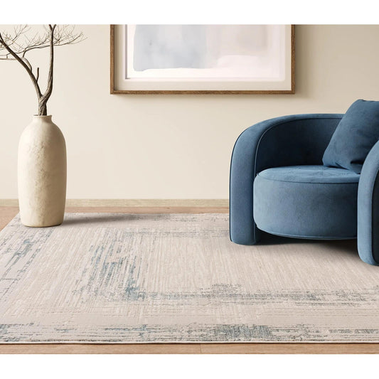 Anders AN07 Boho Charm Abstract Border Shimmer Rug in Blue Natural