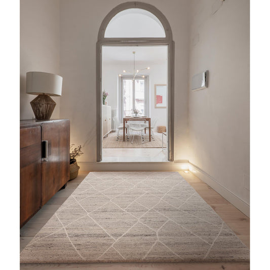Noah Bohomian Moroccan Berber Abstract Wool Silver Rug in Extra Large Size 200x290 cm (6'7"x9'6")