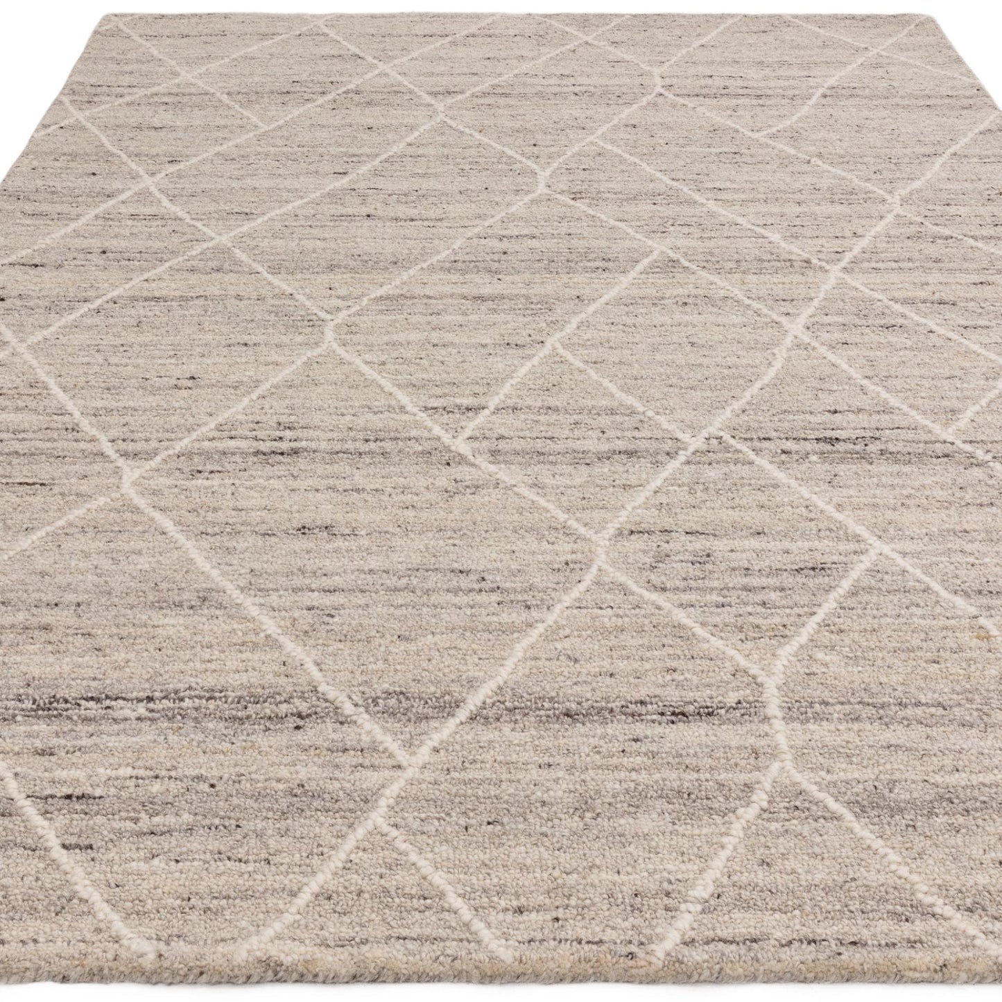 Noah Bohomian Moroccan Berber Abstract Wool Silver Rug in Extra Large Size 200x290 cm (6'7"x9'6")