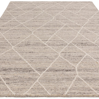 Noah Bohomian Moroccan Berber Abstract Wool Silver Rug in Extra Large Size 200x290 cm (6'7"x9'6")