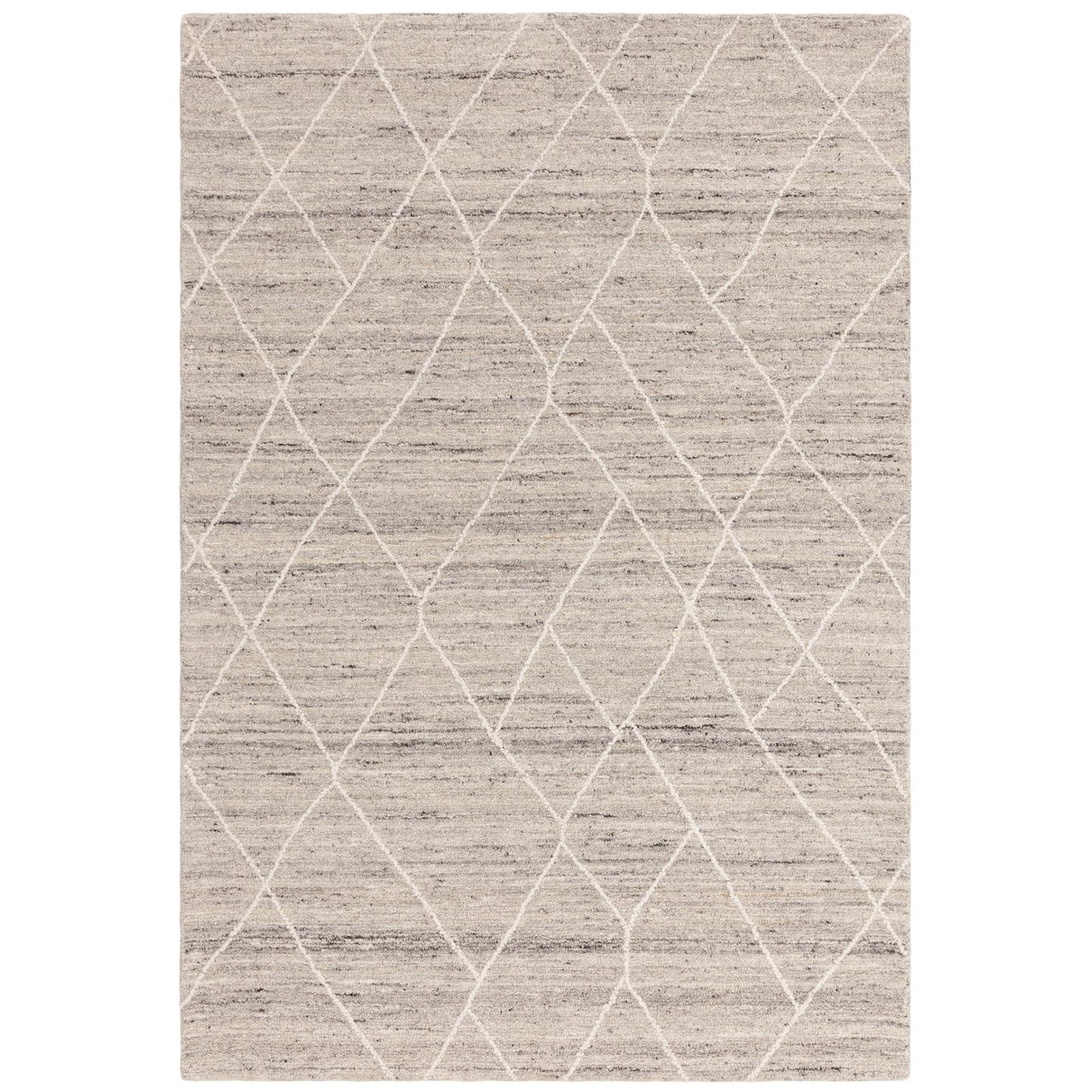 Noah Bohomian Moroccan Berber Abstract Wool Silver Rug in Extra Large Size 200x290 cm (6'7"x9'6")