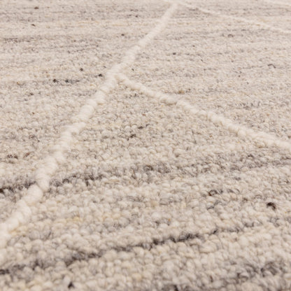 Noah Bohomian Moroccan Berber Abstract Wool Silver Rug in Extra Large Size 200x290 cm (6'7"x9'6")