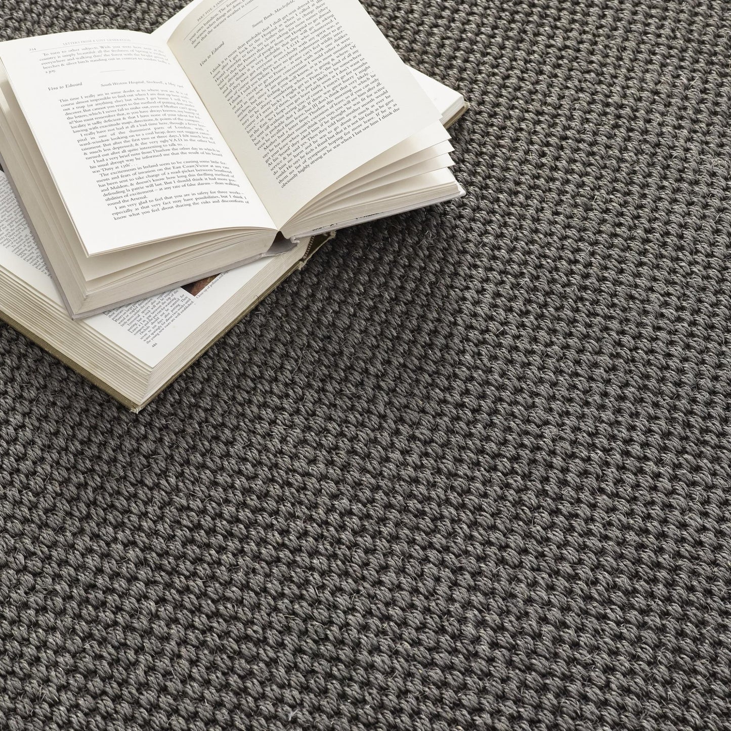 Sisal-Teppich, natürliches Jute-Flachgewebe, Dunkelgrau mit grauem Rand, groß, 160 x 230 cm