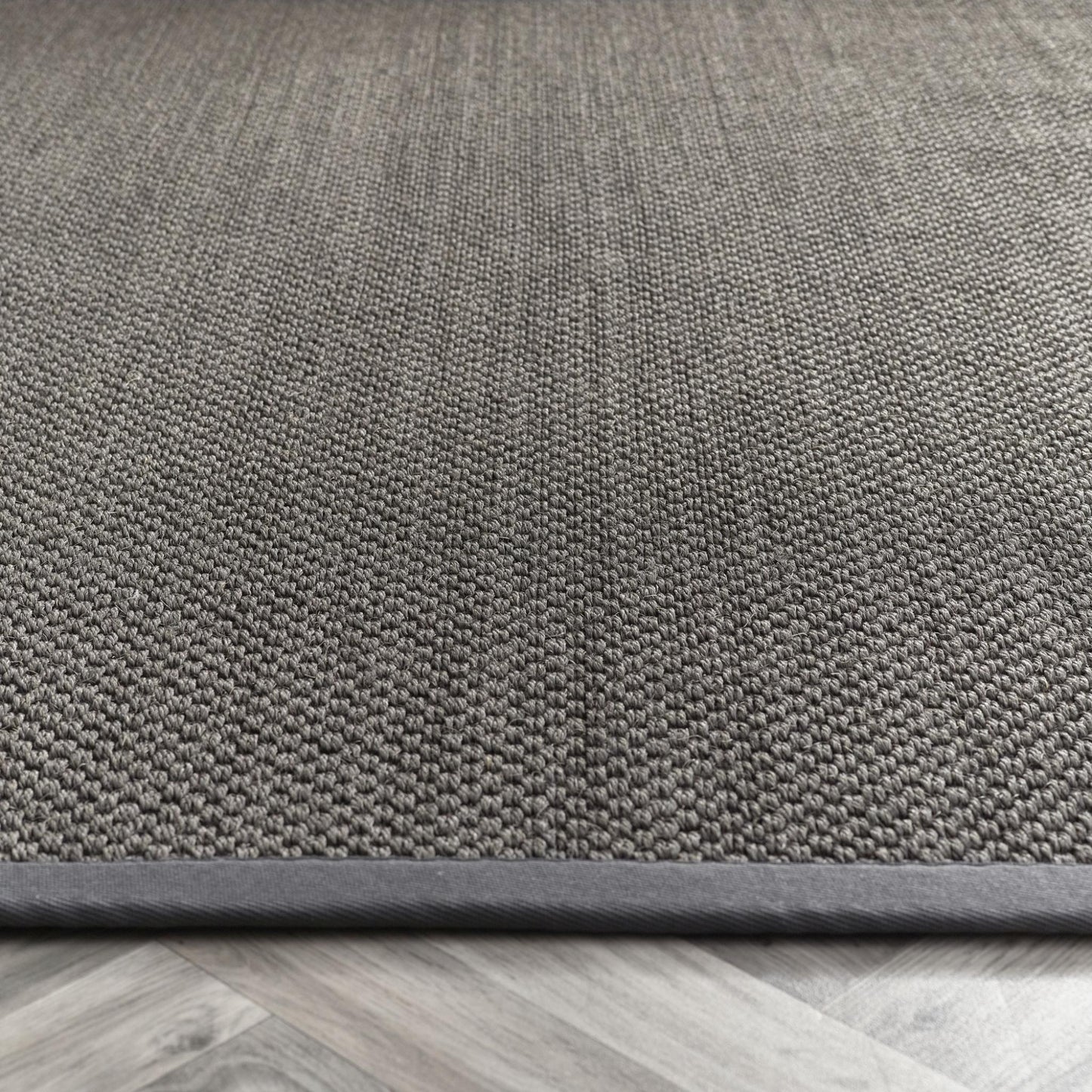 Sisal-Teppich, natürliches Jute-Flachgewebe, Dunkelgrau mit grauem Rand, groß, 160 x 230 cm