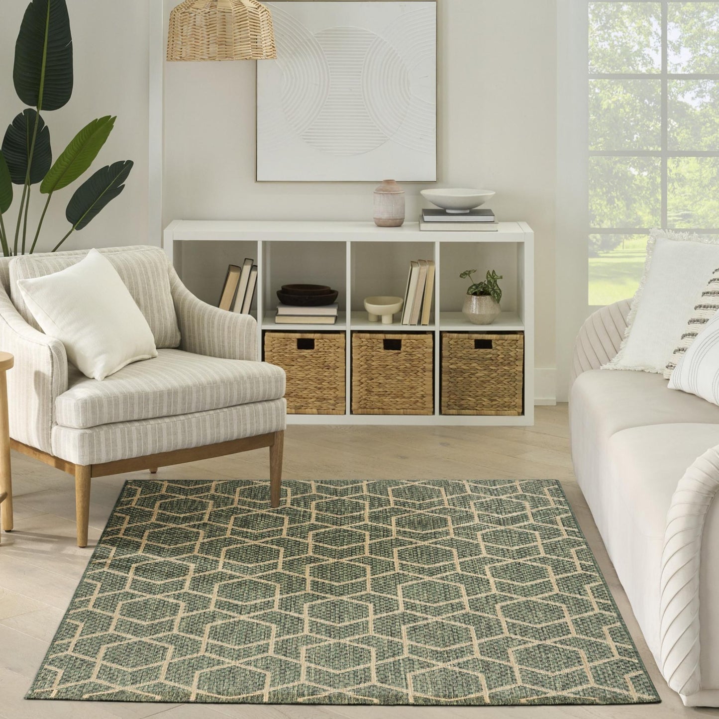 Horizon HOZ01 Modern Geometric Classic Trellis Green Indoor & Outdoor Flatweave Rug