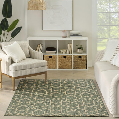 Horizon HOZ01 Modern Geometric Classic Trellis Green Indoor & Outdoor Flatweave Rug