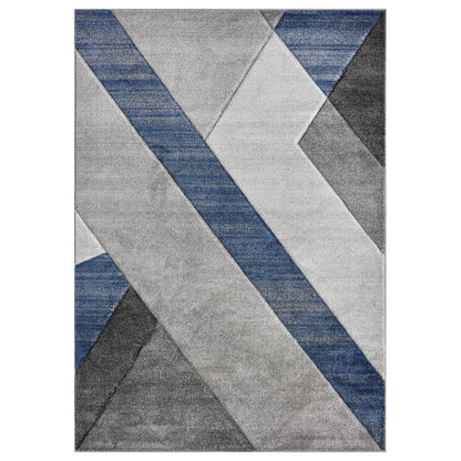Orbit Artkis Geometric 3D Carved Grey Blue Rug – Modern Soft Textured Polyester Carpet for Living Room, Bedroom, and Hallway