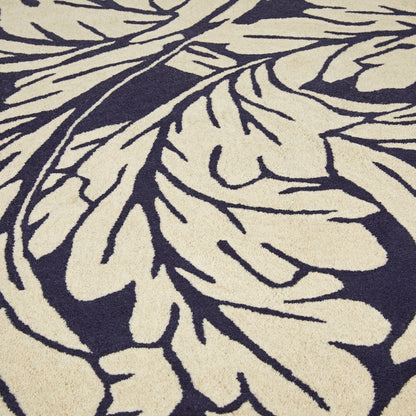Heritage Floral 2 Pure Wool Damask Hand Tufted Round Rug in Navy Blue
