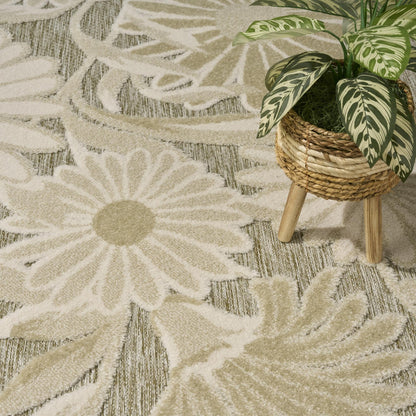 Aloha ALH33 Contemporary Daisy Ivory Sage Green Indoor & Outdoor Area Rug