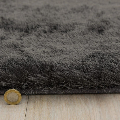 Whisper Shaggy Rug Silky Shiny Soft High Pile Plush Rug in Graphite – Luxurious Softness & Modern Shine