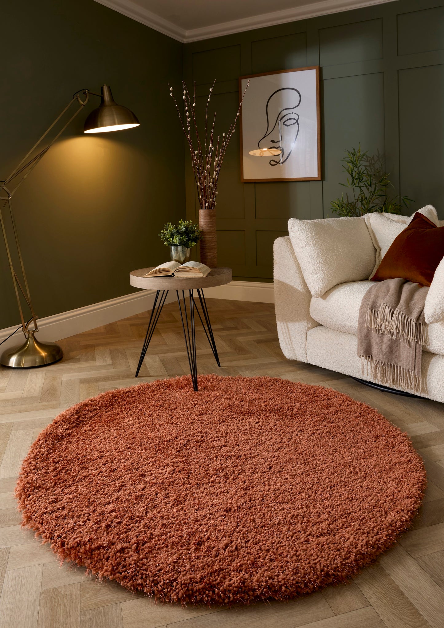 Chicago Shaggy Modern Plain Rug Hallway Runner in Rust Orange