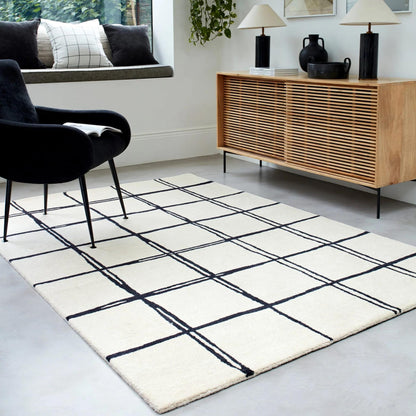 Albany Grid Monochrome Geometric Hand Tufted Wool Rug