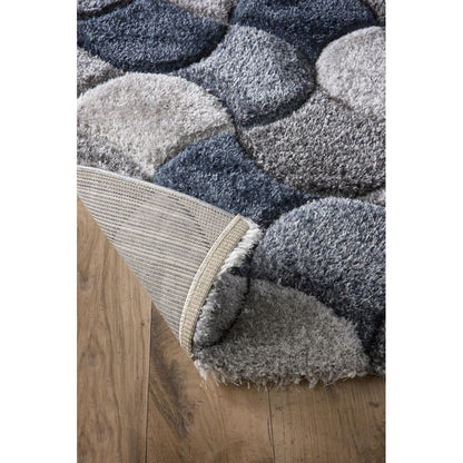 3D-Zottelteppich mit Jakobsmuschelmuster für Wohnzimmer, Schlafzimmer, weicher, seidiger, flauschiger, dicker Flor, Marineblau/Grau