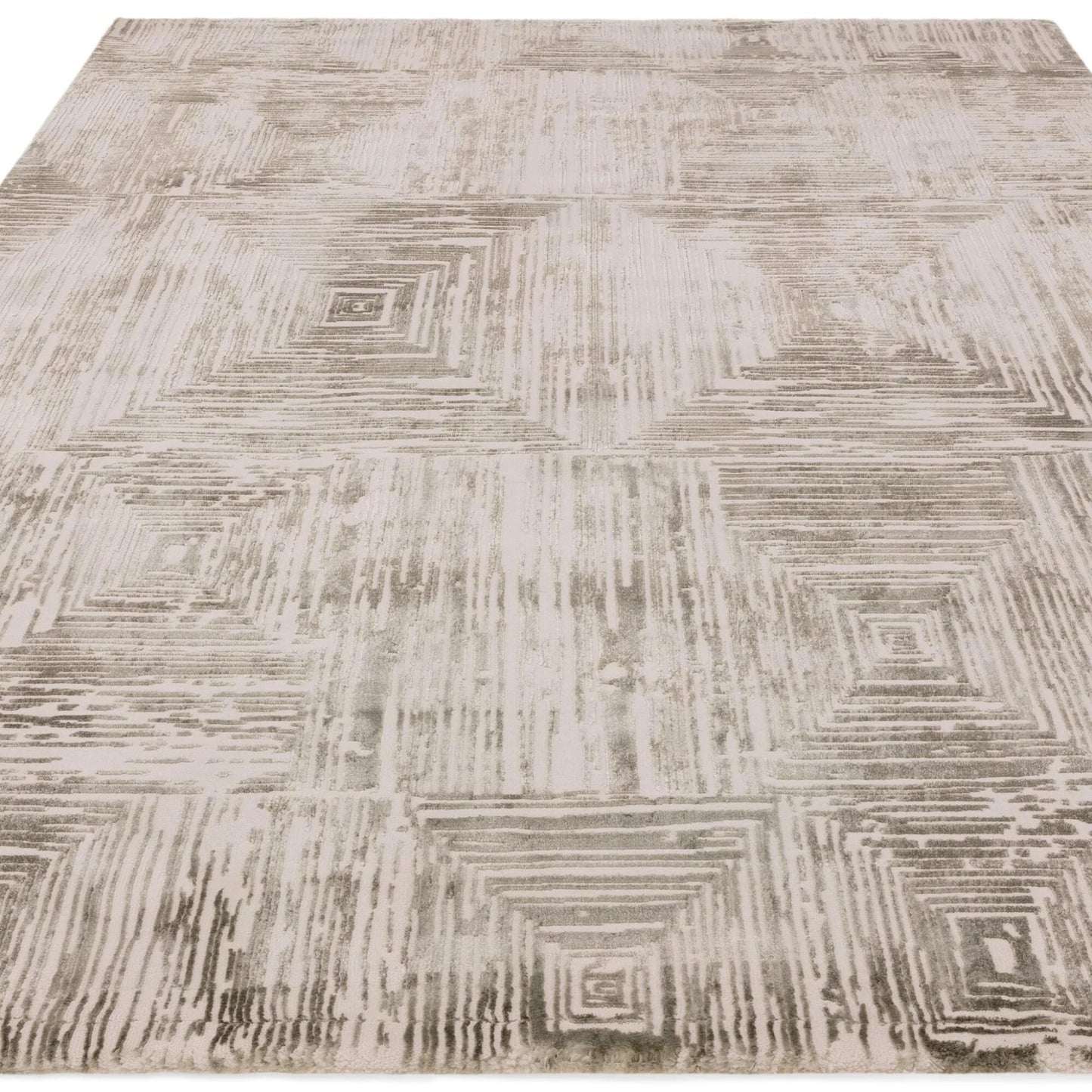 Kuza Portrait Rug – Khaki –  Elegant Textured High-Low Pile Carpet