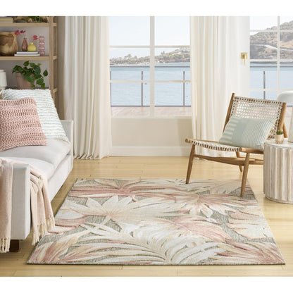Aloha ALH43 Tropical Floral Ivory Sage Green Indoor & Outdoor Area Rug