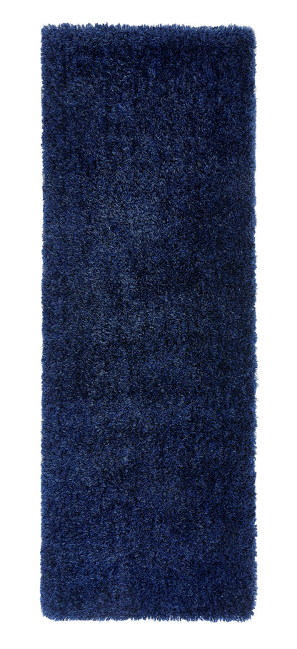 Chicago Shaggy Modern Plain Rug Hallway Runner in Indigo Blue