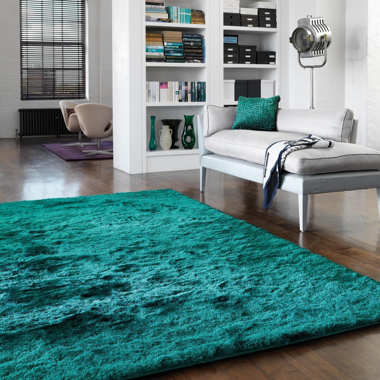 Whisper Shaggy Rug Silky Soft Luxury High Pile Plush Rug in Dark Teal – Opulent Comfort & Modern Elegance