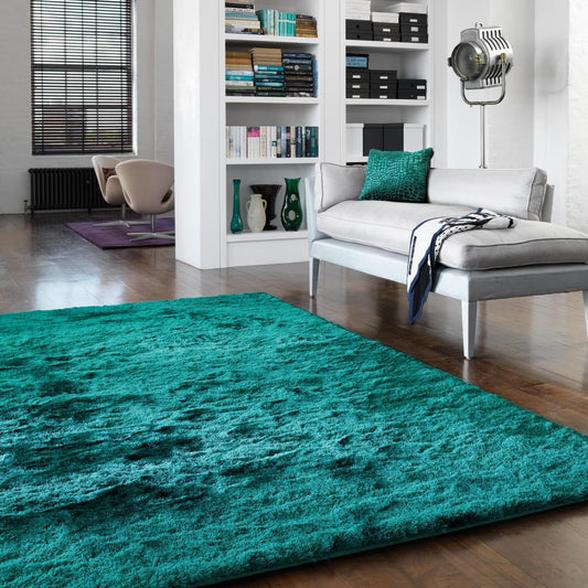 Whisper Shaggy Rug Silky Soft Luxury High Pile Plush Rug in Dark Teal – Opulent Comfort & Modern Elegance