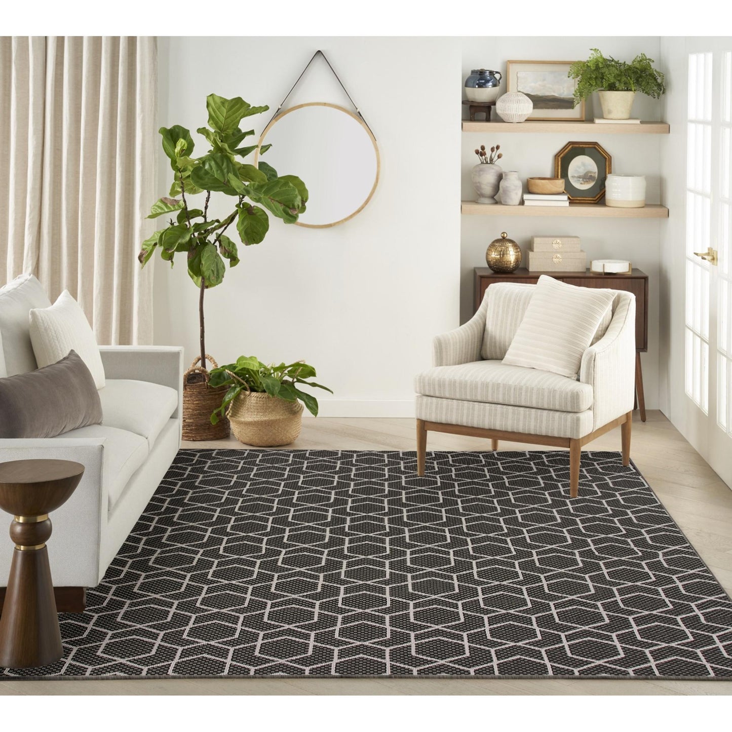 Horizon HOZ01 Modern Geometric Classic Trellis Black & Ivory Indoor & Outdoor Flatweave Rug
