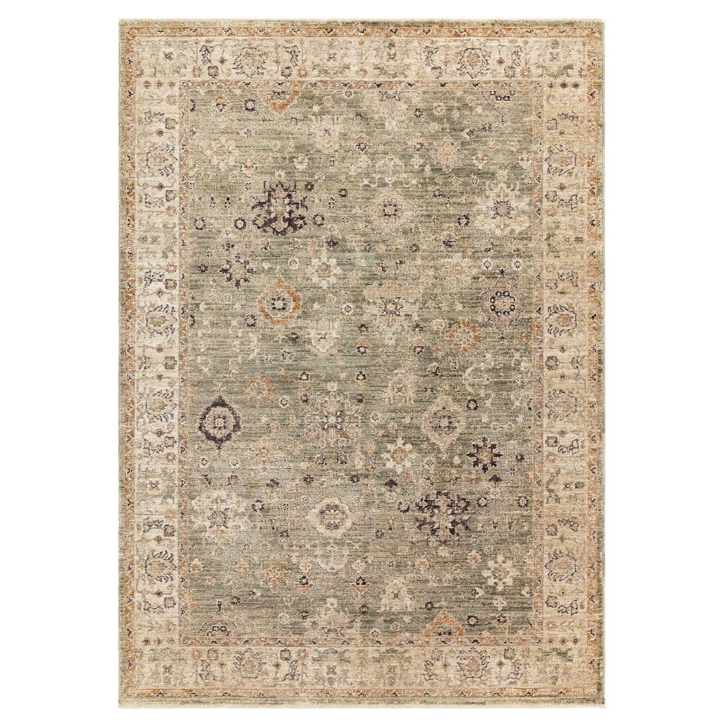 Heriz HE04 Ornate Green Traditional Medallion Vintage Rug – Modern Textured Polyester Carpet for Living Room, Bedroom, and Hallway