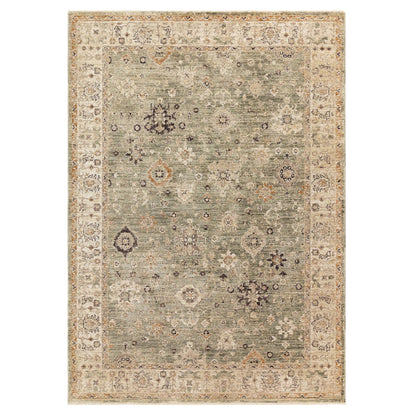 Heriz HE04 Ornate Green Traditional Medallion Vintage Rug – Modern Textured Polyester Carpet for Living Room, Bedroom, and Hallway
