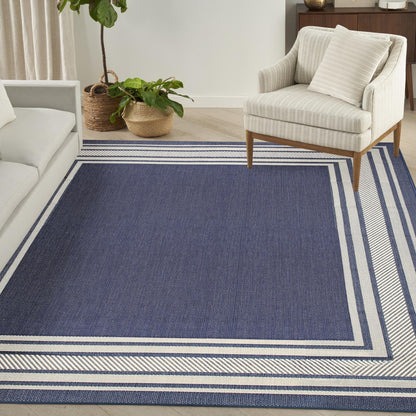 Horizon HOZ03 Modern Bordered Navy Blue Indoor & Outdoor Flatweave Rug