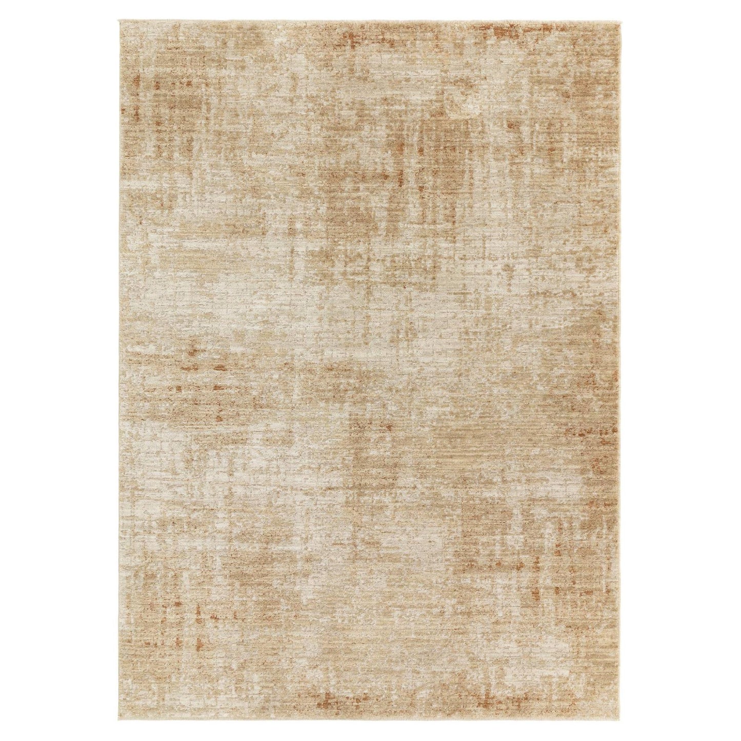 Heriz HE07 Patina Copper Modern Abstract Brown Cream Rug – Soft High-Low Textured Space Dyed Polyester Carpet