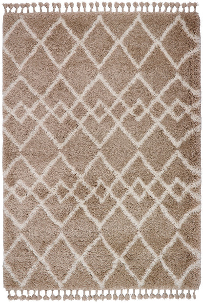 Origins Morocco Traditional Modern Tribal Berber Shaggy Tasseled Beige Ivory Rug