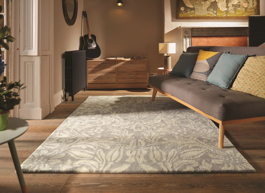 Heritage 1 Floral Pure Wool Damask Hand Tufted Rug in Lavender