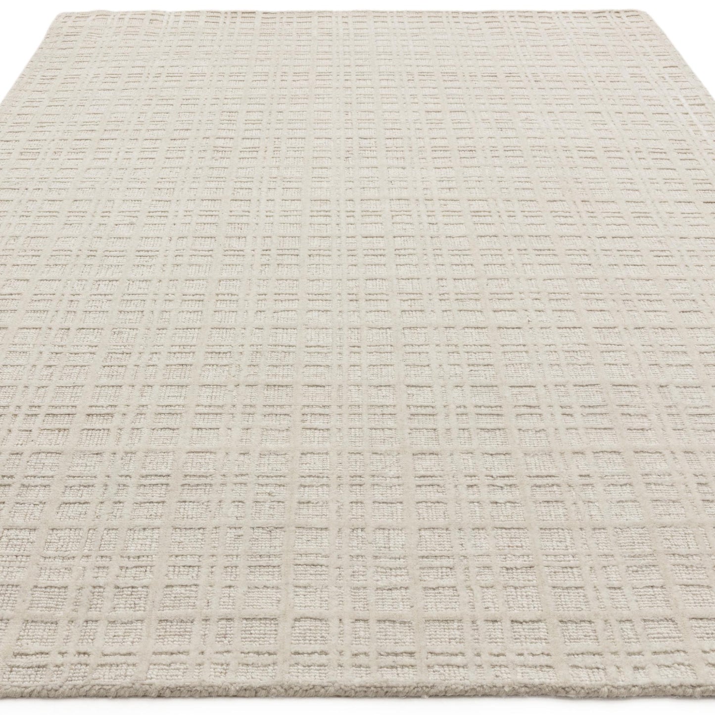 Thatch Cream Handwoven Wool Rug – Neutral Checked Pattern in Undyed Wool Blend Ecru