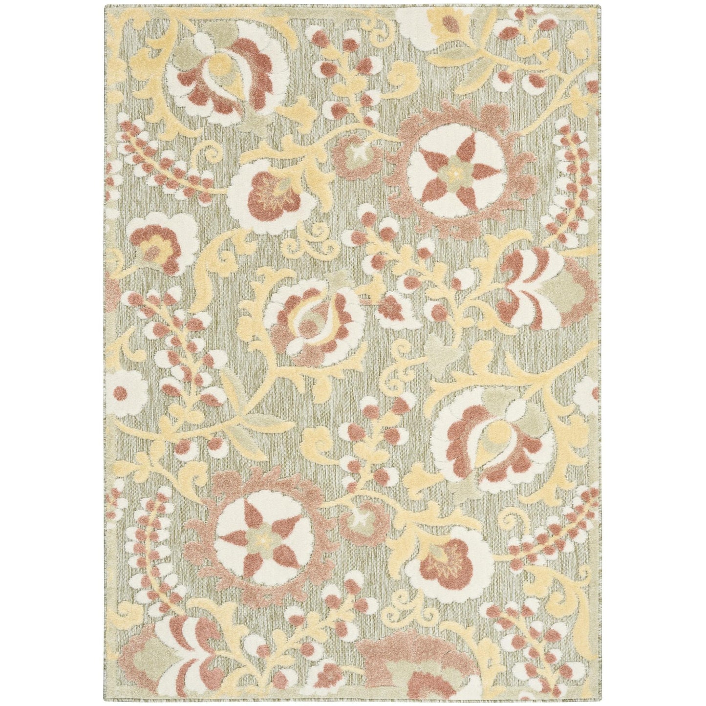 Aloha ALH17 Elegant Vine & Floral Sage Green Rose Indoor & Outdoor Area Rug