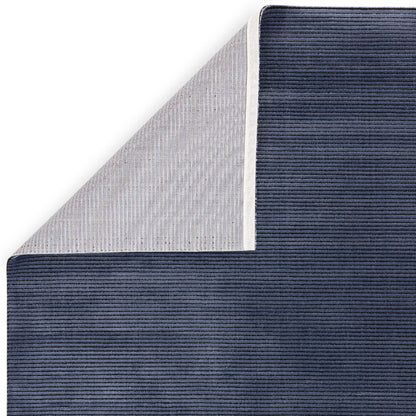 Kuza Plain Stripe Soft Silky Velvety Modern Rug in Navy Blue