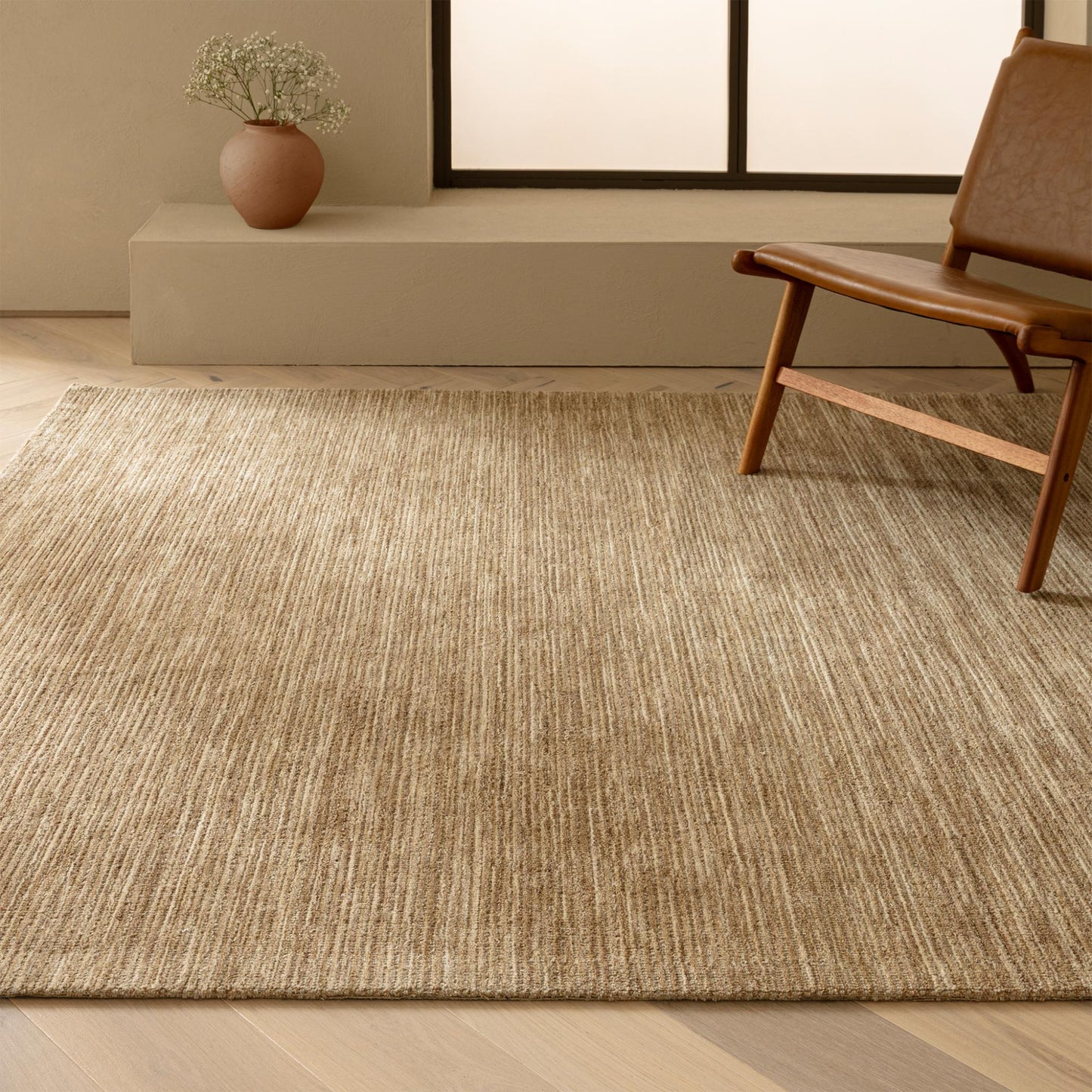 Hazy Honey Beige Natural Handwoven Rug – Soft Wool Blend Textured Striped Carpet for Modern Interiors