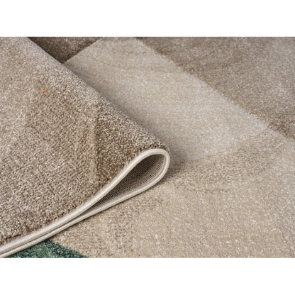 Orbit Runar Geometric 3D Carved Beige Green Rug – Modern Soft Textured Polyester Carpet for Living Room, Bedroom, and Hallway